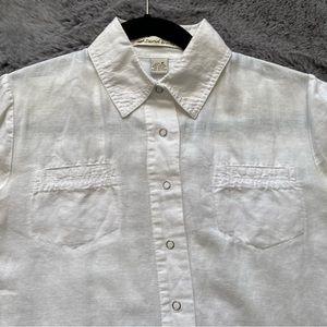 David Brooks White Linen/Cotton Versatile Sleeve Length Shirt/Jacket. Size M